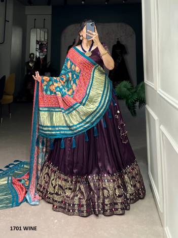 AAWIYA 1701 WINE DESIGNER SILK LEHENGA CHOLI WHOLESALER IN INDIA